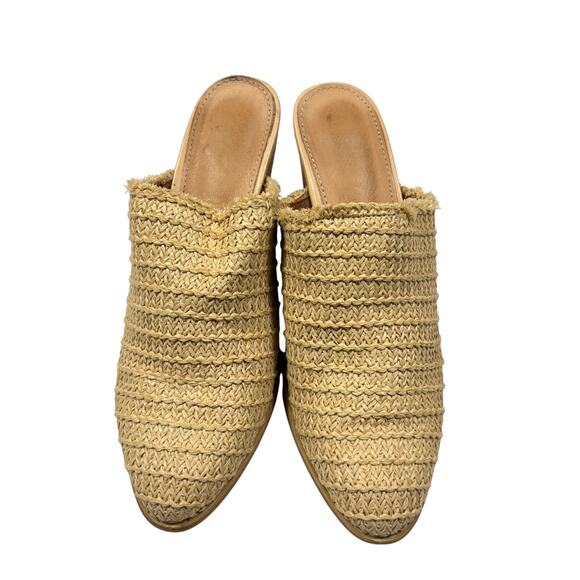 MiiM Mi.iM Raffia Woven Block Heel Mules Slides Sandals Khaki Tan 3.5" Boho 8.5 - Picture 3 of 6